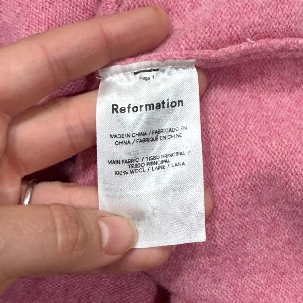 Reformation Val Pink Wool Cropped Cardigan Crystal Button Sweater S Cozy Layerin